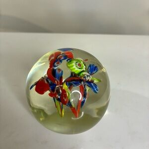 Colorful Glass Paperweight with Floral Design, vintage